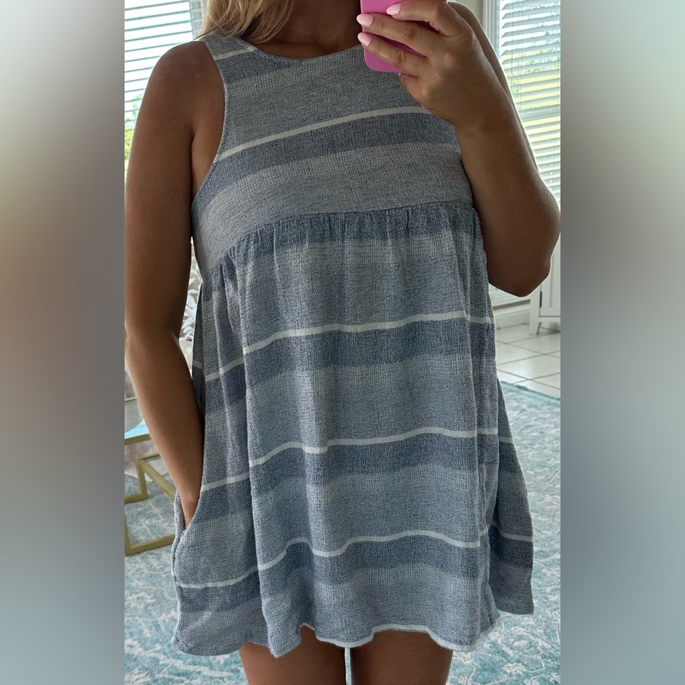 Free People Blue & White V-cut Dress XS